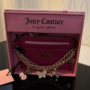 Juicy Couture Dark Pink “Raspberry Tart” Card Holder with Gold Chain and Charms